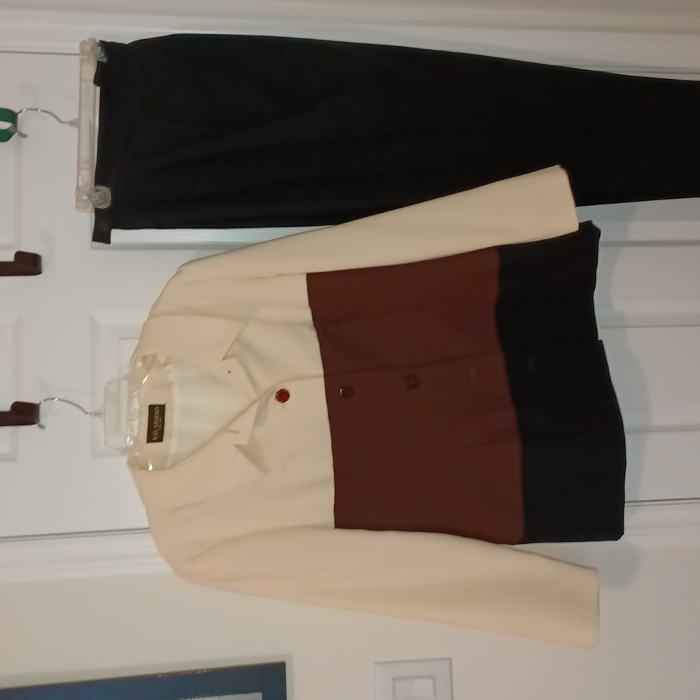 Lined jacket top and black pants